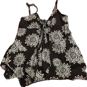 Black and White Floral Scarf Tank Top